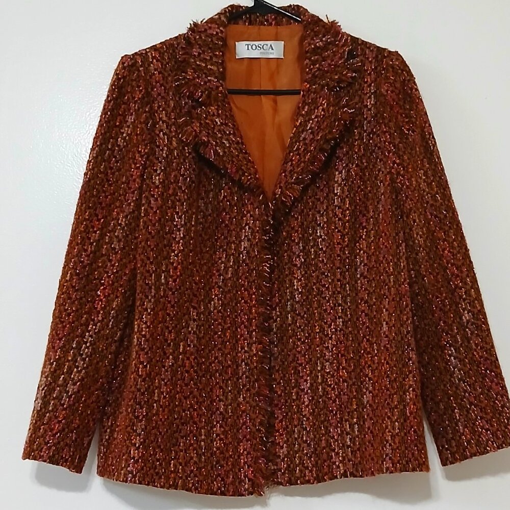 Tosca Couture Multicolor Metallic Tweed Fringe Blazer